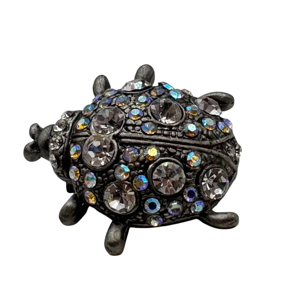 Vintage Style‎ Silver Tone Aurora Borealis Crystal Ladybug Beetle Brooch Pin